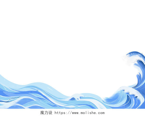 蓝色卡通手绘海洋海浪边框png素材海洋边框